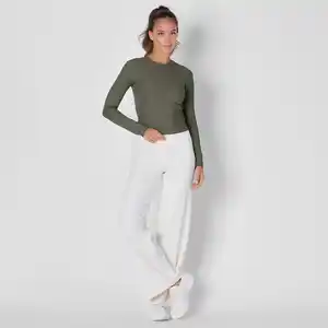 Damen-Sportleggings mit weitem Bein und Umschlagbund