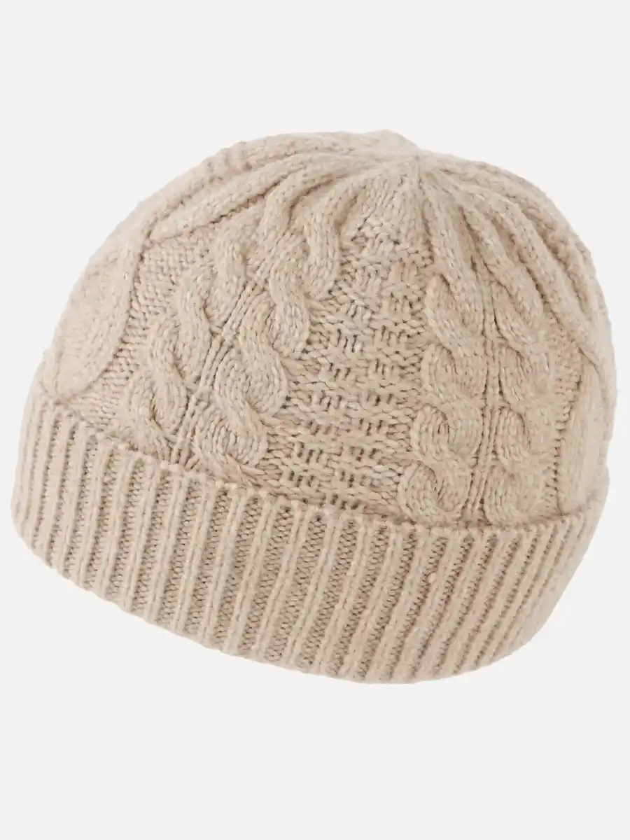 Bild 2 von Damen Strickmütze mit Umschlag Beige