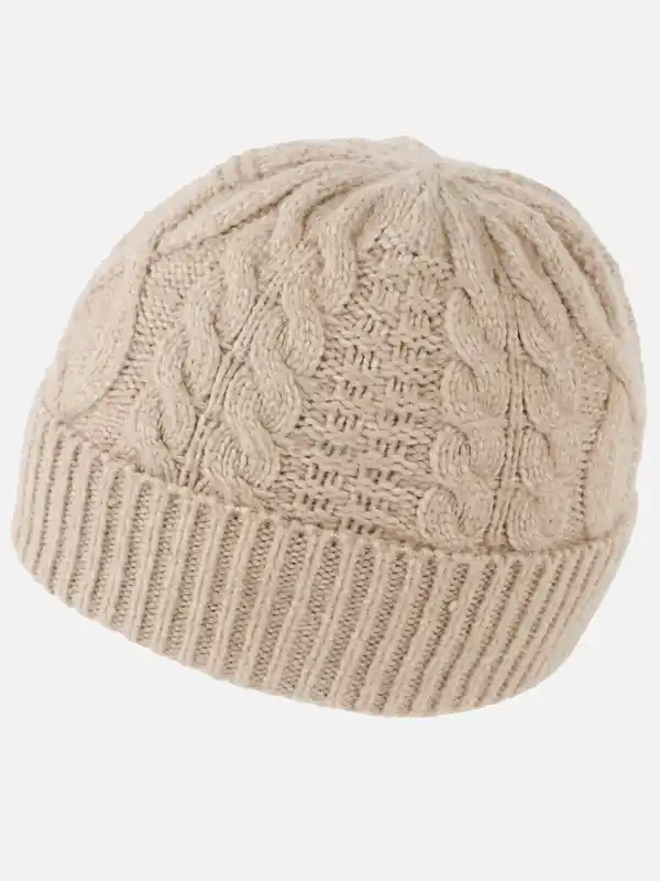 Bild 2 von Damen Strickmütze mit Umschlag Beige