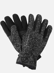 Herren Handschuhe Fleece mit Kunstleder Schwarz