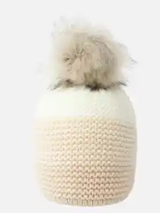 Damen Mütze mit Bommel Beige