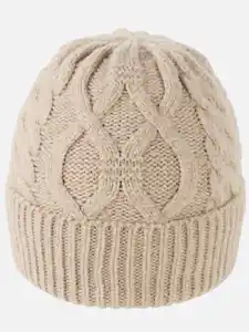 Damen Strickmütze mit Umschlag Beige