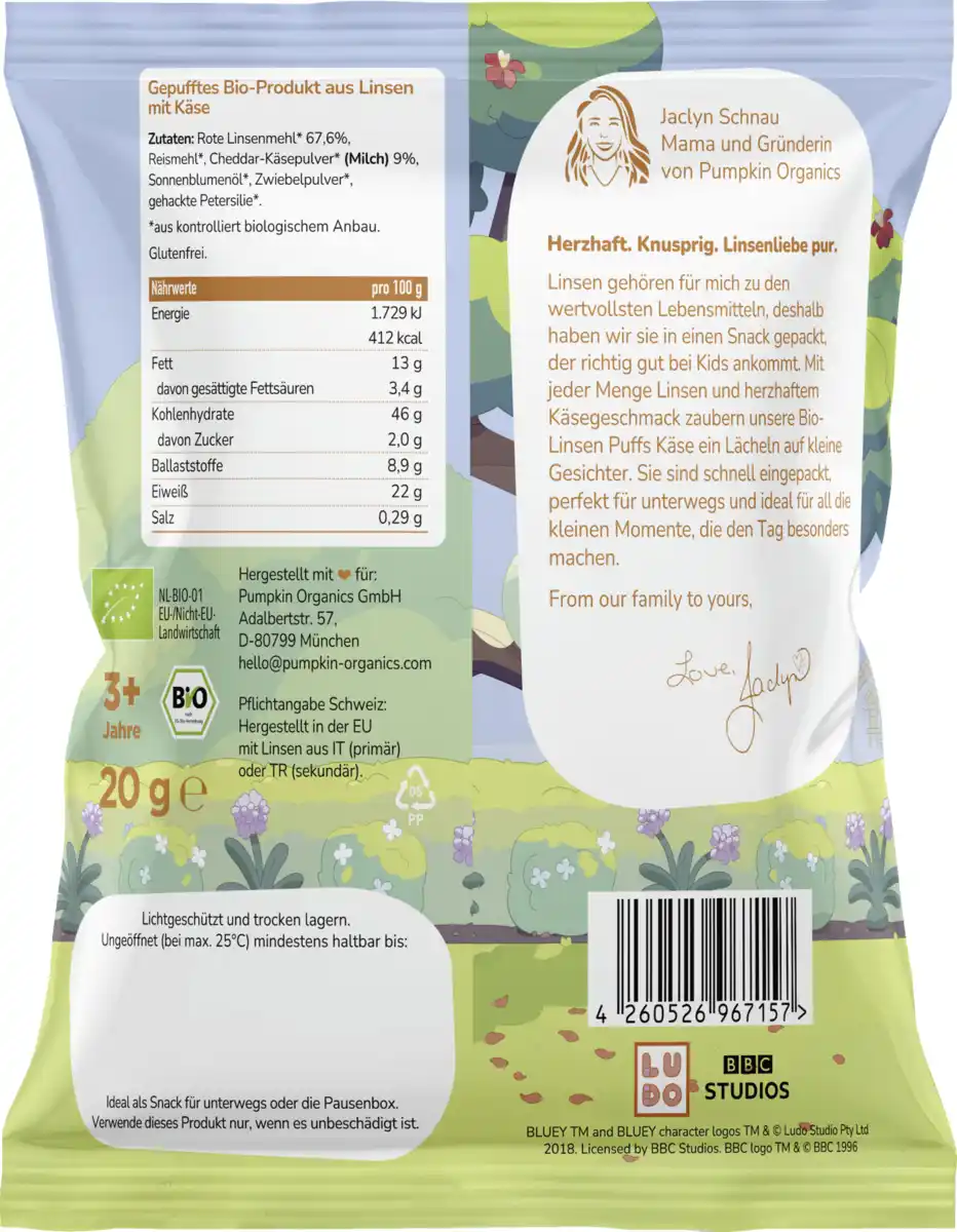 Bild 2 von Pumpkin Organics Bio Bluey Linsen Puffs Käse