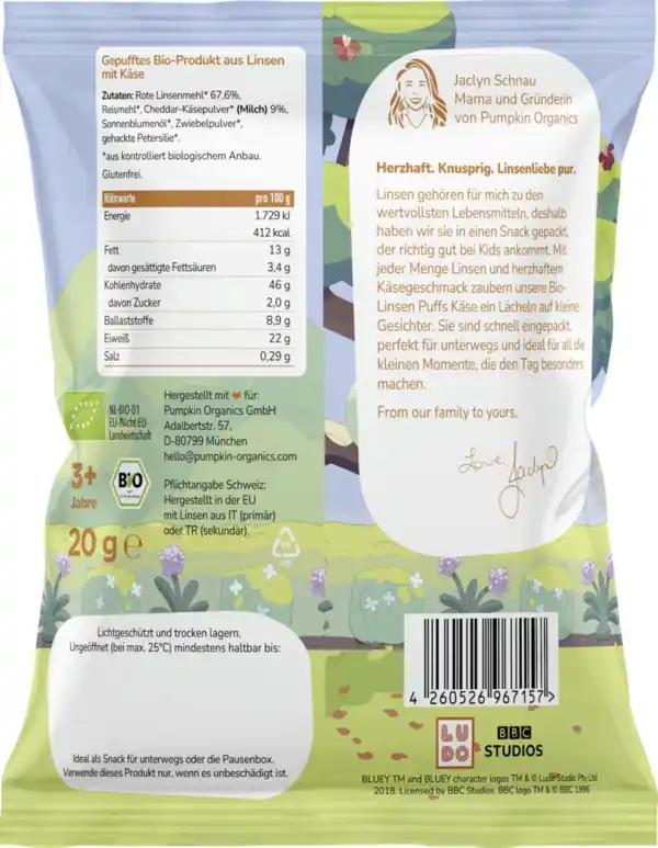 Bild 2 von Pumpkin Organics Bio Bluey Linsen Puffs Käse