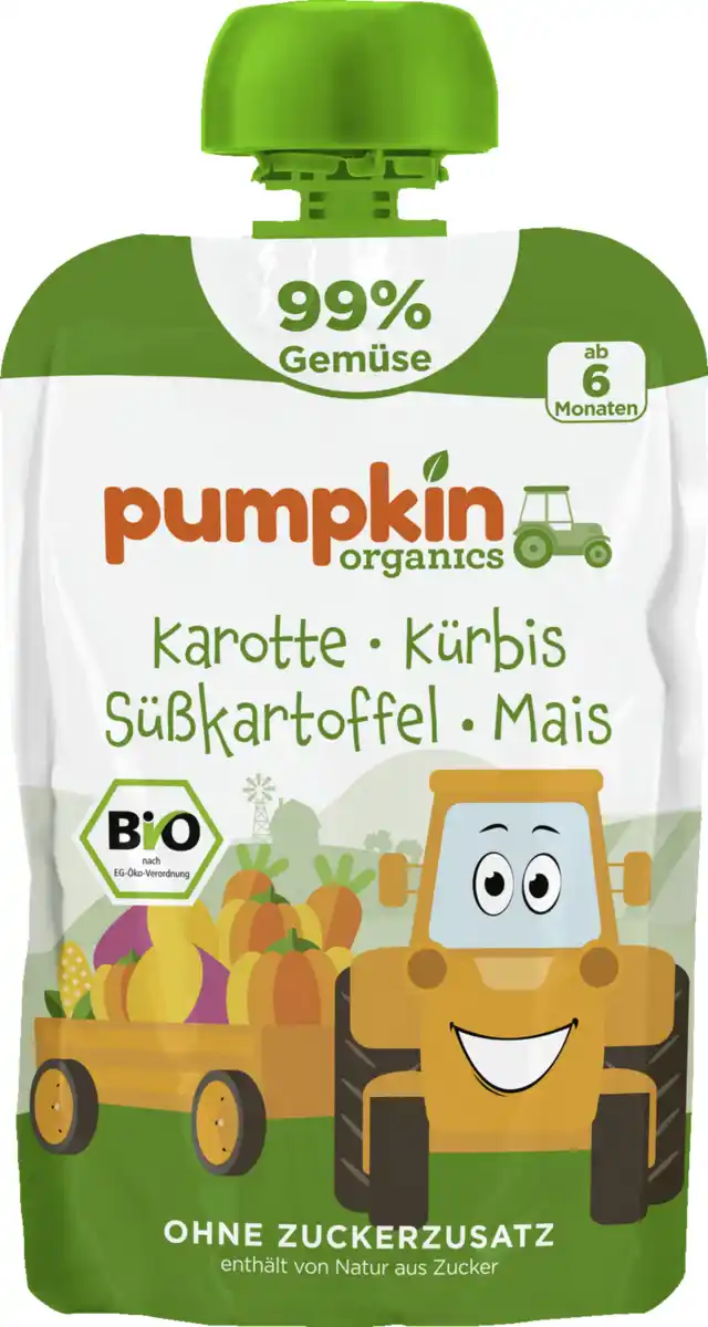 Bild 1 von Pumpkin Organics Bio Quetschie Karotte, Kürbis, Süßkartoffel & Mais