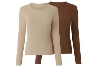 ESMARA® Damen Gerippte Langarmshirts, 2 Stück