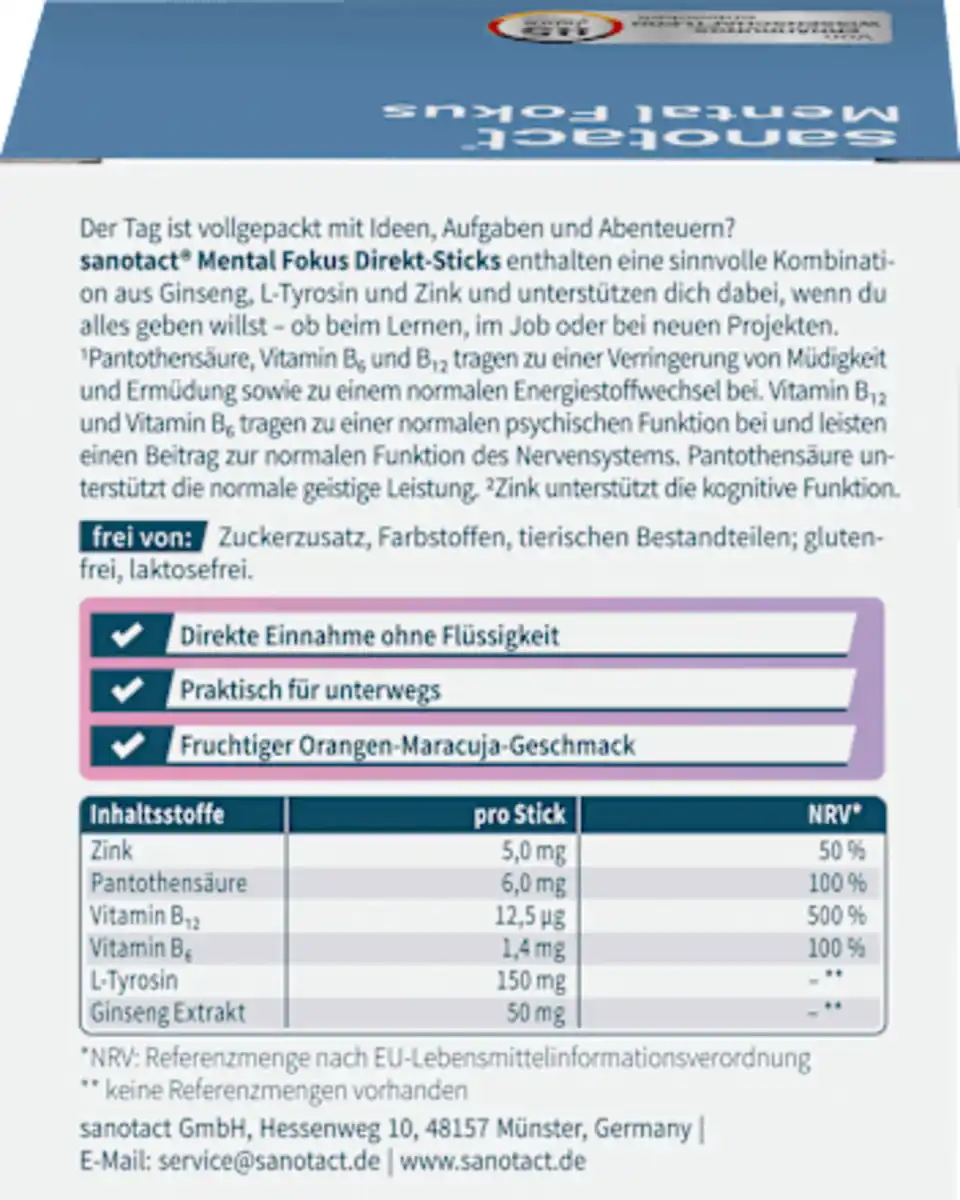 Bild 1 von sanotact Mental Fokus Direktsticks, 40 g
