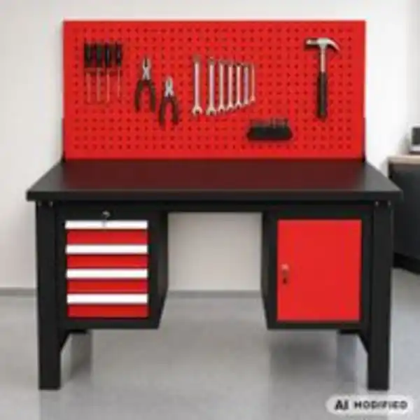 Bild 2 von Tech-Craft Werkbank mit 3 Schubladen, 1 Tür und Lochrückwand, 150 x 75 x 80 cm