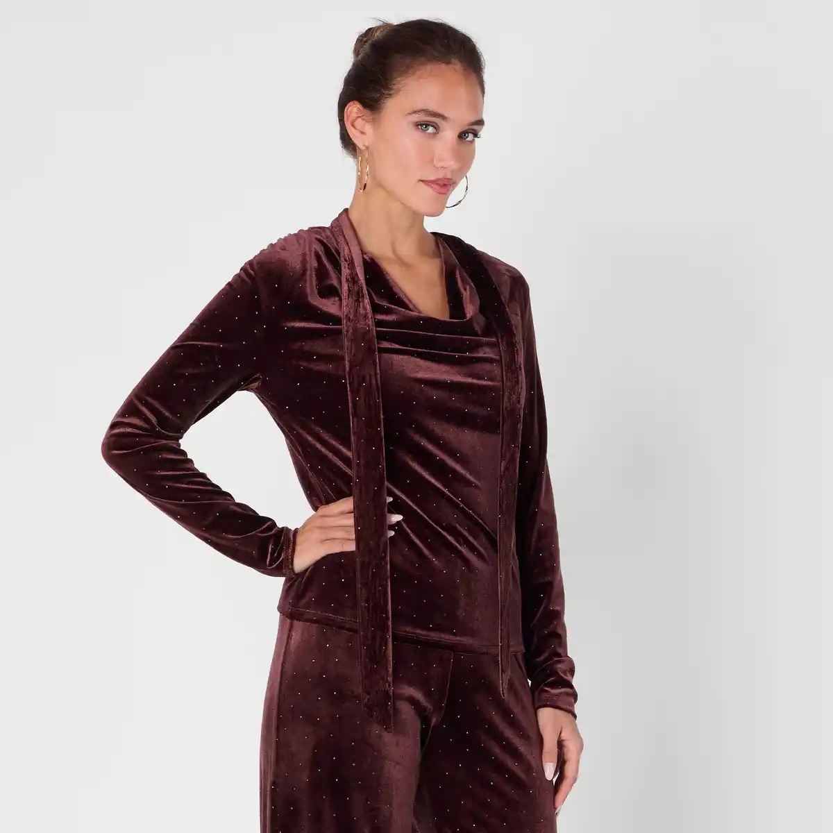 Bild 1 von Damen-Samt-Langarmshirt mit Glitzersteinchen