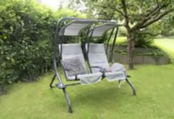 Bild 2 von bellavista® Home & Garden 2-Sitzer Hollywoodschaukel mit Rückenkissen und Getränkehalter, ca. 183 x 136 x 171 cm - Anthrazit