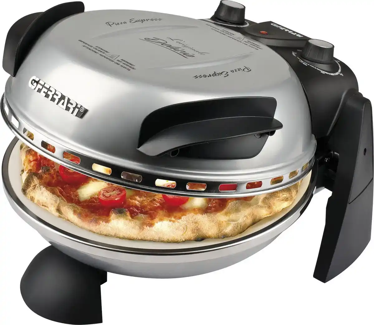 Bild 1 von G3 Ferrari Pizzaofen Delizia G1000606 silber inkl. Pizzaschaufel + Rezeptheft, bis 400 °C mit Pizzastein – die Ikone unter den Pizzaöfen
