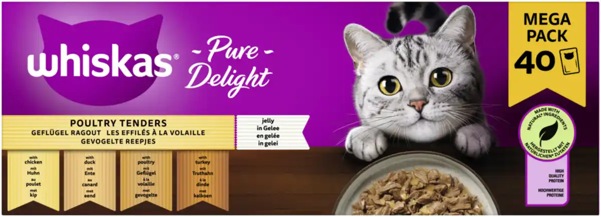 Bild 3 von Whiskas PURE DELIGHT Portionsbeutel Multipack Mega Pack Geflügel Ragout in Gelee 40 x 85g