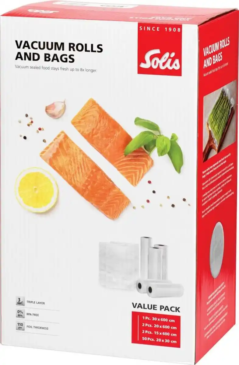 Bild 1 von SOLIS OF SWITZERLAND Vakuumier-Folienrollen 922.65, Vorteilspack 5 Rollen und 50 Beutel