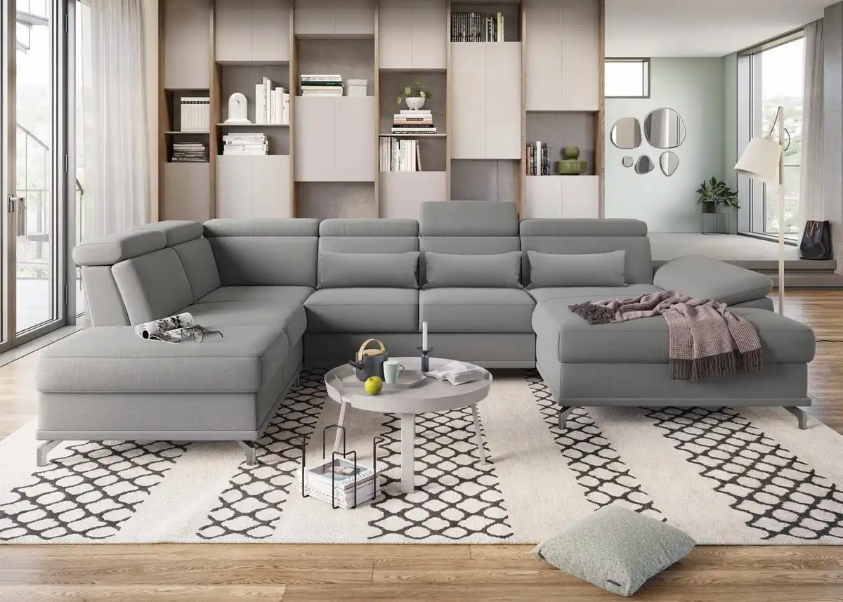 Bild 1 von sit&more Wohnlandschaft Cabrio U-Form, B: 359 cm, mit Sitztiefen-, Arm- & Kopfteilverstellung, 3 Nierenkissen, Federkern, mit Schlaffunktion und Stauraum