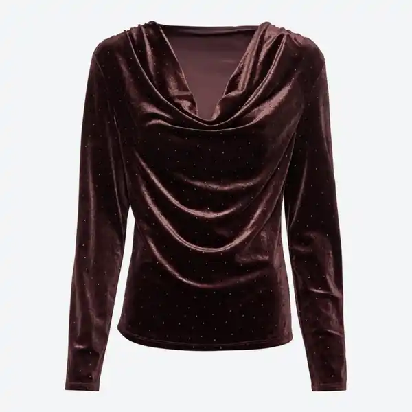 Bild 2 von Damen-Samt-Langarmshirt mit Glitzersteinchen