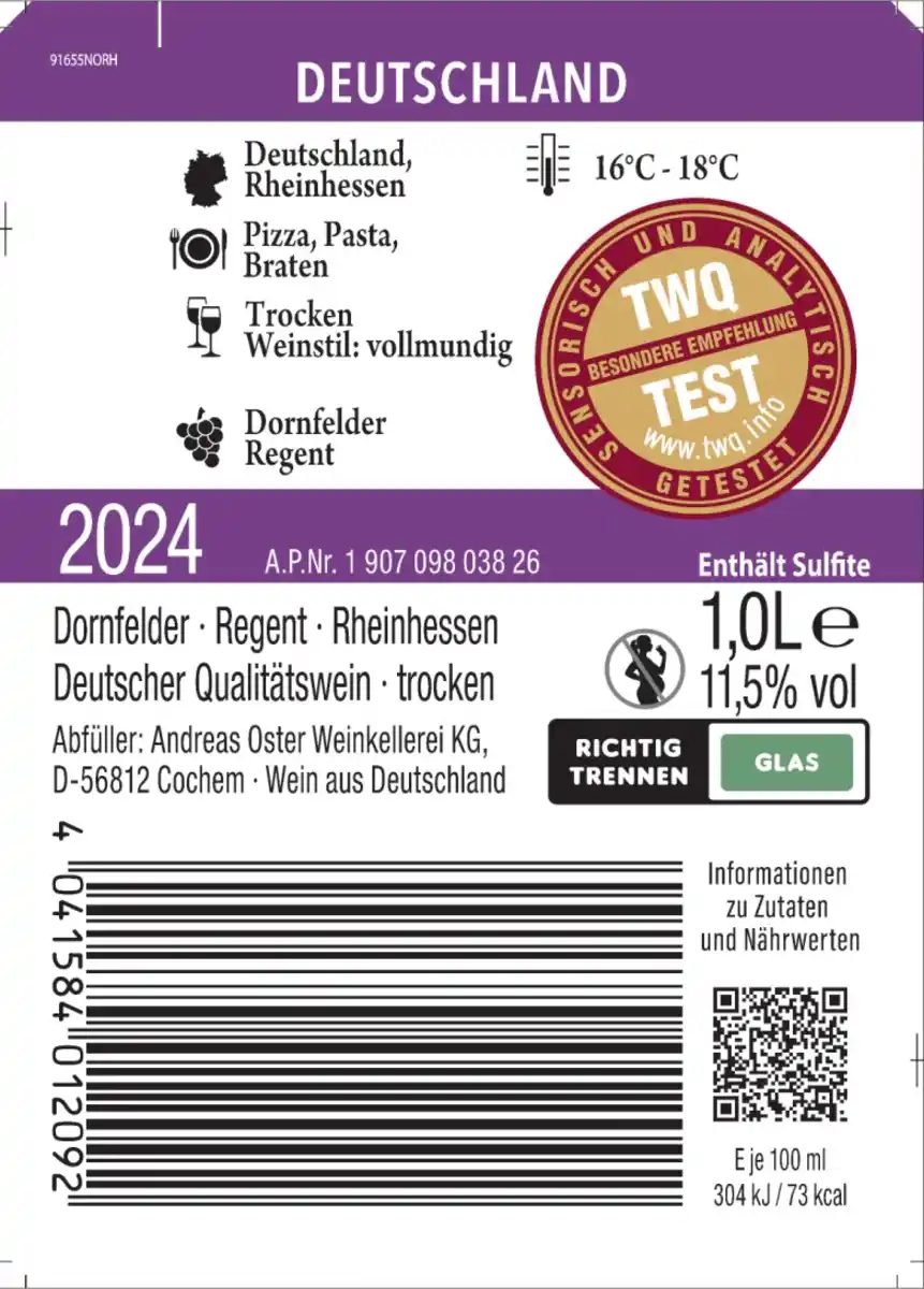 Bild 3 von Andreas Oster Dornfelder Regent QbA Rhh./Pfalz trocken 1l