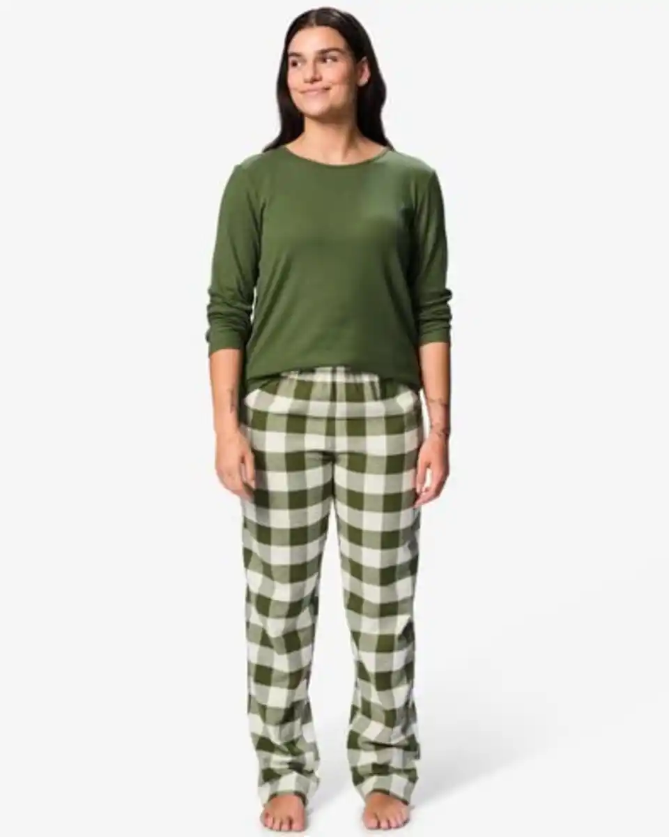 Bild 1 von Damenpyjama aus Baumwolle, Flanell, kariert grün