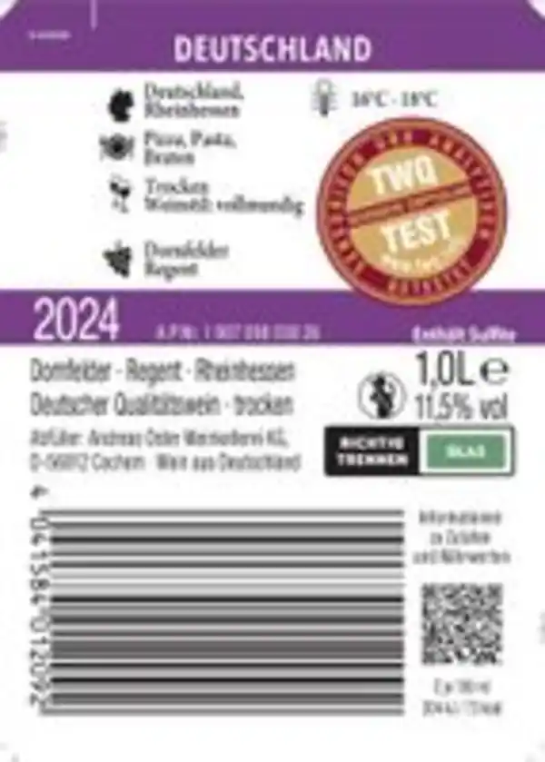 Bild 2 von Andreas Oster Dornfelder Regent QbA Rhh./Pfalz trocken 1l