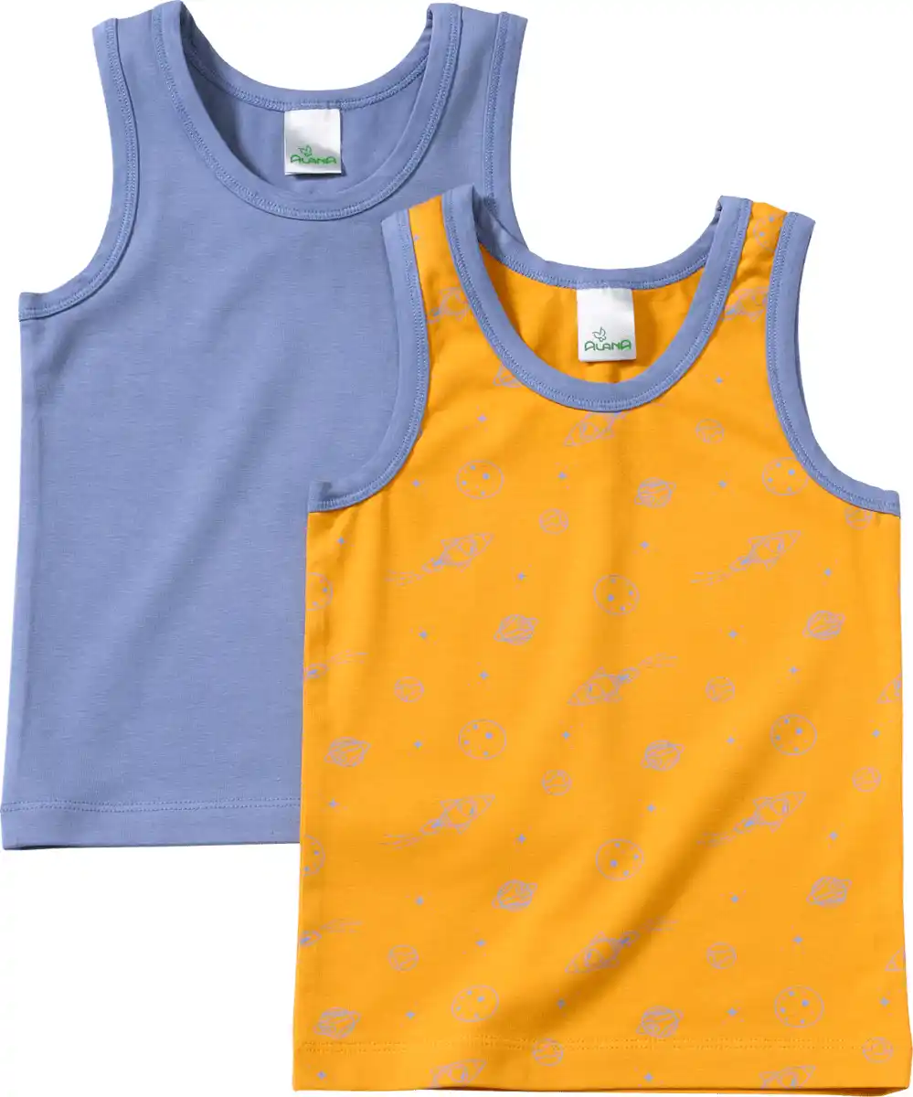 Bild 1 von ALANA Unterhemden mit Weltall-Muster, gelb + blau, Gr. 98/104, 2 St