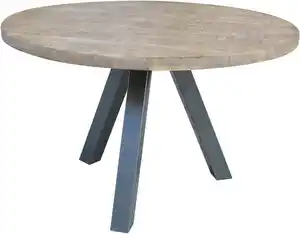 SIT Esstisch Hanoi rund aus Mangoholz 120 cm Massivholz Vintage Industrial, 3-Bein-Gestell in Gun-Metal-Grau mit rustikaler Tischplatte