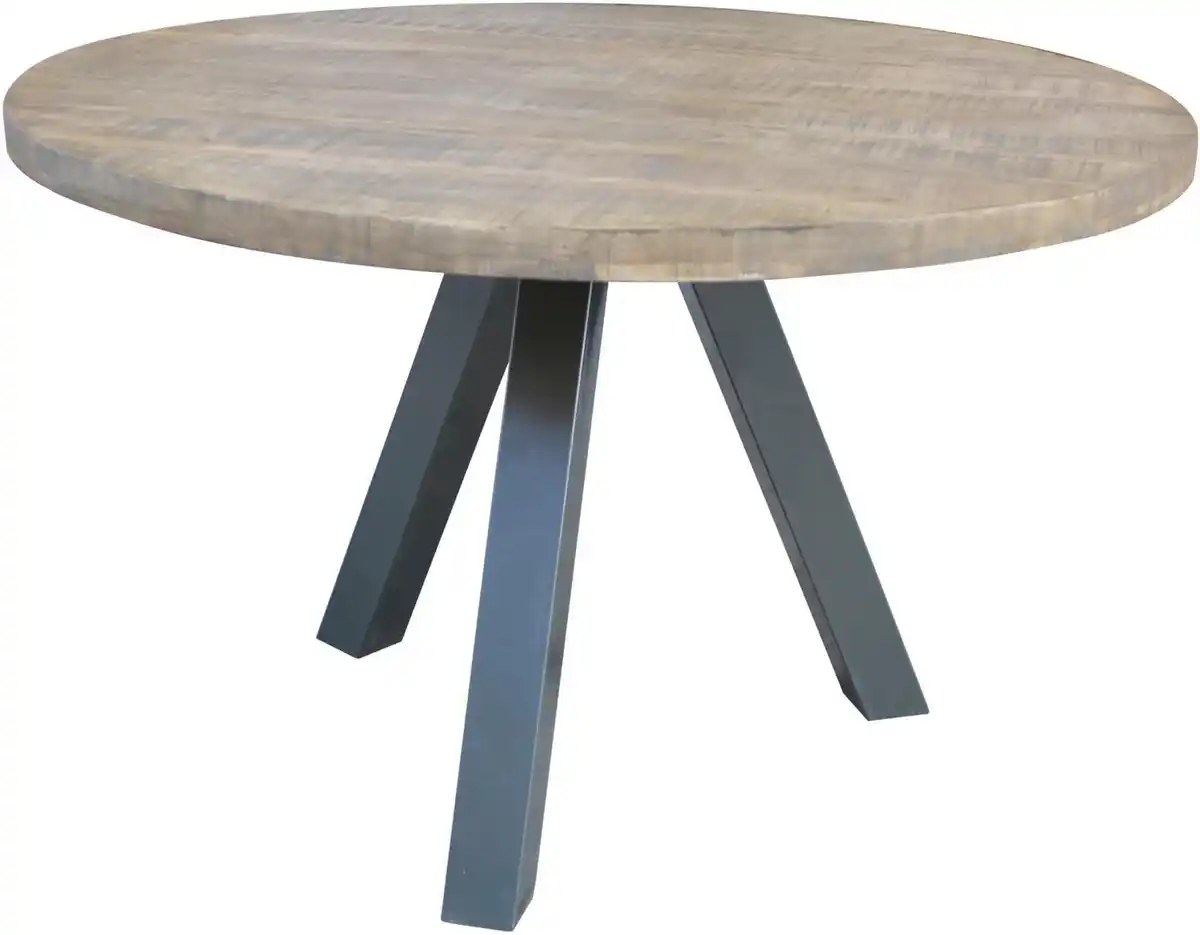 Bild 1 von SIT Esstisch Hanoi rund aus Mangoholz 120 cm Massivholz Vintage Industrial, 3-Bein-Gestell in Gun-Metal-Grau mit rustikaler Tischplatte