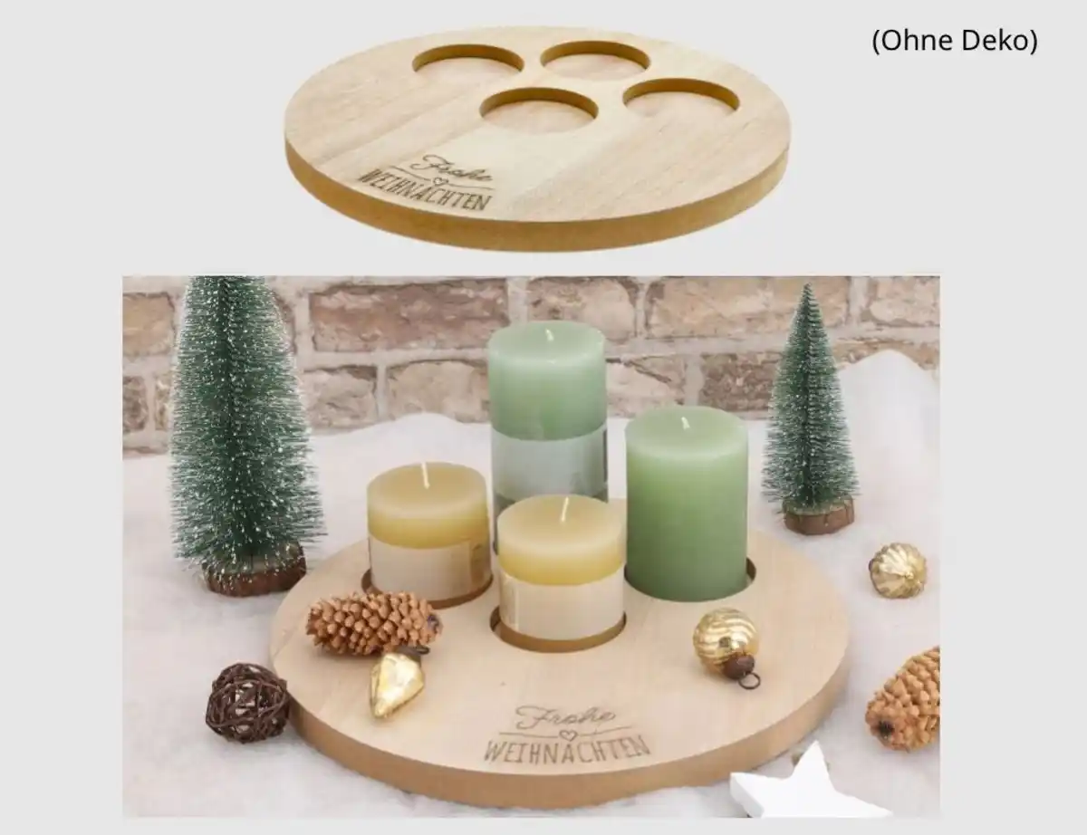 Bild 1 von Kerzenteller Holz für 4 Kerzen Natur