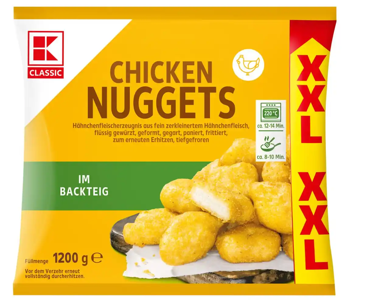 Bild 1 von K-CLASSIC Chicken-Nuggets XXL, 1,2-kg-Großpackg.