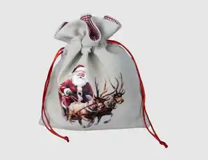Geschenksäckchen Weihnachtsmann auf Schlitten Natur, Bunt