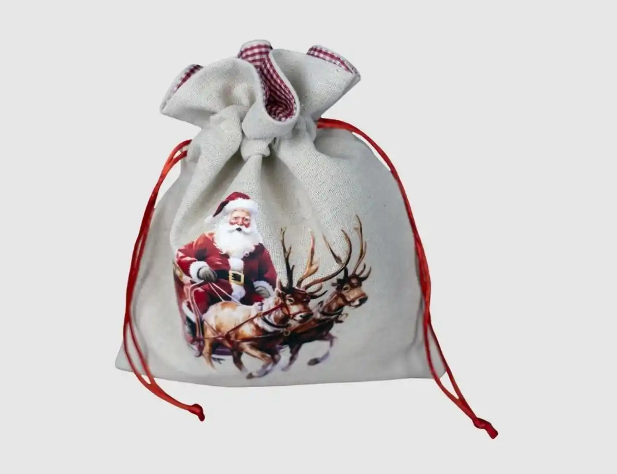Bild 1 von Geschenksäckchen Weihnachtsmann auf Schlitten Natur, Bunt