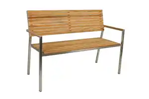 Gartenbank Teakholz B: 125 cm Denver mit Rückenlehne, Teakfarben, Silberfarben