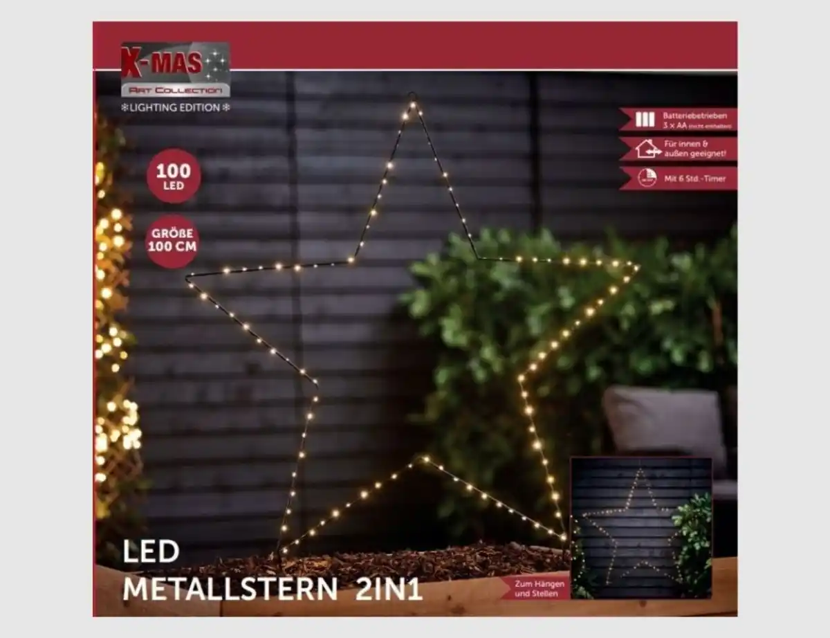 Bild 1 von LED Gartenstecker Stern 2 in 1 Schwarz 100 LEDs