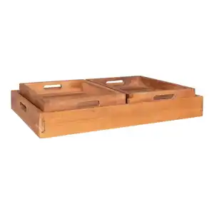 Serviertablett-Set, Teak, Holz, 3-teilig, Teakholz, 38x58 cm, Tischkultur & Servieren, Tabletts