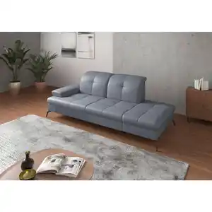 Sit & More Récamiere, Graublau, Metall, Kombination Echtleder/Stoff, Nappaleder, 231x90x122 cm, Goldenes M, Made in Europe, DGM-Klimapakt, Armteil links, Wohnzimmer, Sofas & Couches, Sofas, Recamier