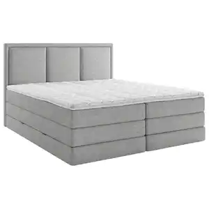 Mid.you Boxspringbett, Grau, Kunststoff, H2 + H3, 7-Zonen, Höhe ca. 18 cm, 200x220 cm, Bettkasten, gepolstertes Kopfteil, Stoffauswahl, Topper durchgehend, Wendematratze mit unterschiedlichen Härte