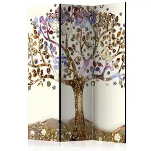 artgeist Paravent, Braun, Lila, Holz, Kunststoff, Textil, Kiefer, massiv, Bäume, 135x172x3 cm, Motiv auf Vorder- und Rückseite, Akustikschaumstoff, Kleinmöbel