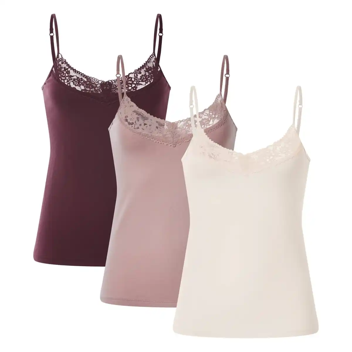 Bild 1 von ESMARA® Damen-Spaghettiträgerhemden mit Spitze, 3-St.-Packg.