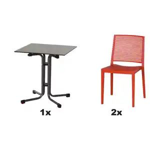 Siena Garden Gartengarnitur, Rot, Anthrazit, Kunststoff, Metall, 3-teilig, 65x80x65 cm, Stühle stapelbar, wetterbeständig, gastro- und objekttauglich, Tisch klappbar, Gartenmöbel, Gartenmöbel-Set