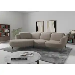Sit & More Ecksofa ZOE E, Taupe, Metall, 5-Sitzer, Ottomane links, L-Form, 309x199 cm, Goldenes M, Oeko-Tex® Standard 100, Made in Europe, DGM-Klimapakt, Rücken echt, Armteil rechts, Wohnzimmer, So