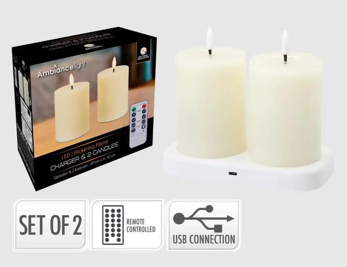 Bild 1 von LED-Stumpenkerzen Creme 2er-Set