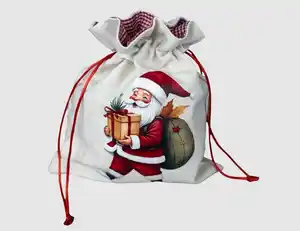 Geschenksäckchen Weihnachtsmann mit Geschenk Natur, Bunt