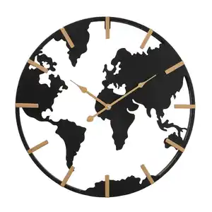 Wanduhr Earth II Schwarz/Goldfarben Ø ca. 50cm, Schwarz, Goldfarben
