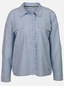 Damen Freizeitbluse mit Rüschenbesatz Blau