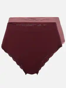 Damen Taillenslip Seamless mit Spitze im 2er Pack Rot
