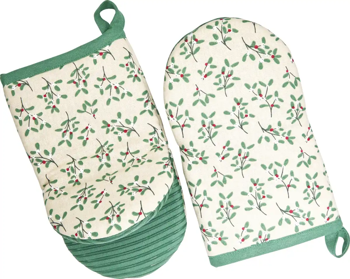 Bild 1 von IDEENWELT Ofenhandschuhe 2er-Set Allover-Design beige/grün