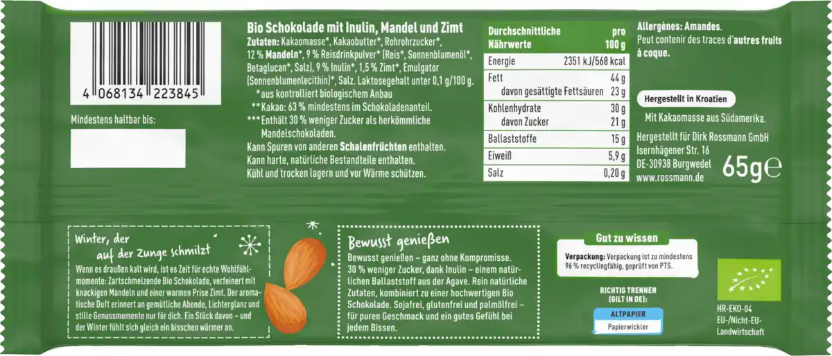 Bild 2 von enerBiO Schokoladentafel Mandel & Zimt