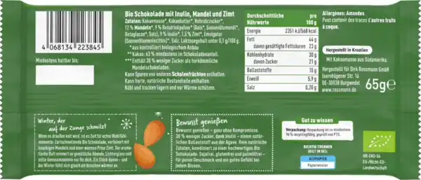Bild 2 von enerBiO Schokoladentafel Mandel & Zimt