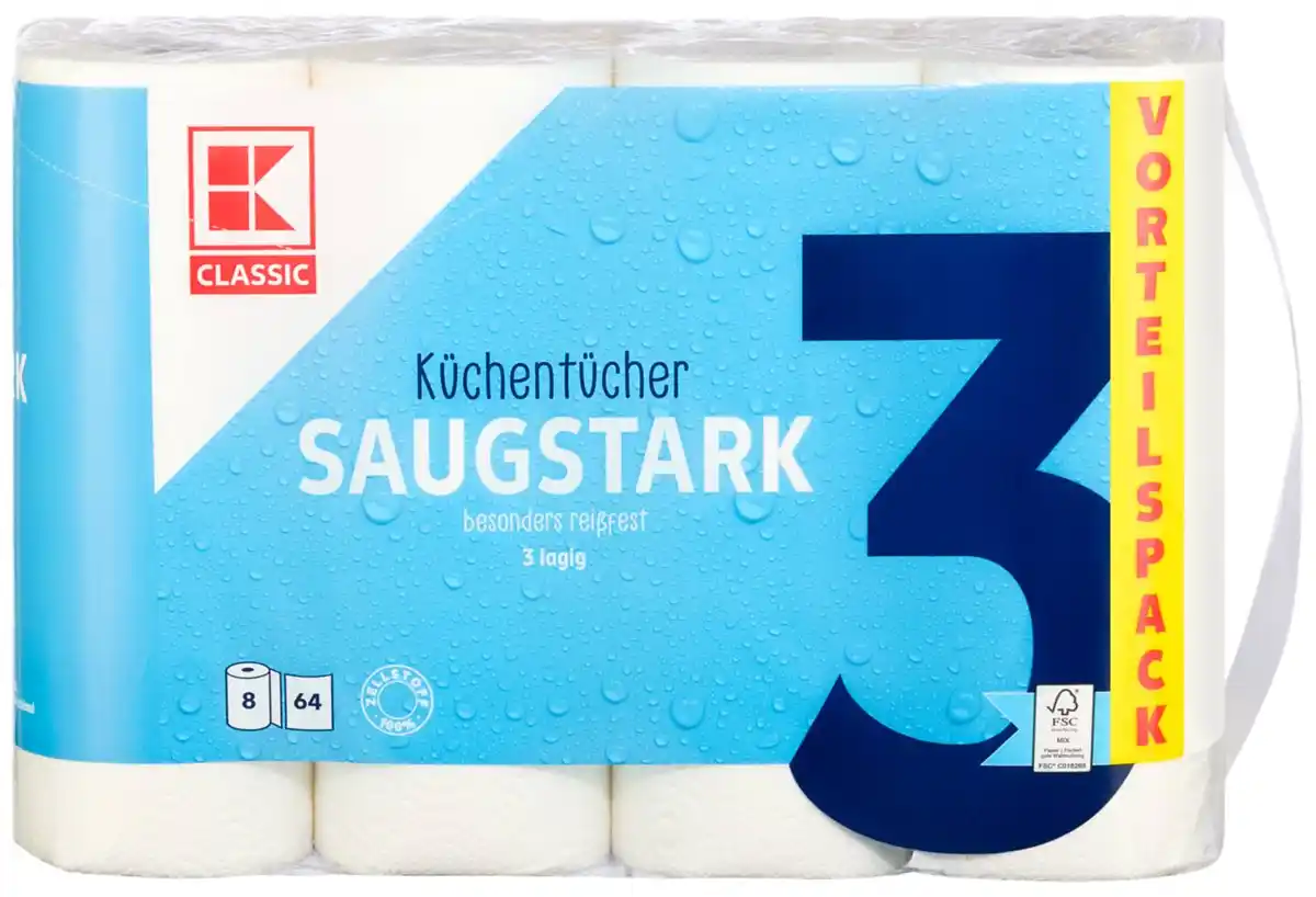 Bild 1 von K-CLASSIC Küchentücher, 8 x 64-Blatt-Packg.