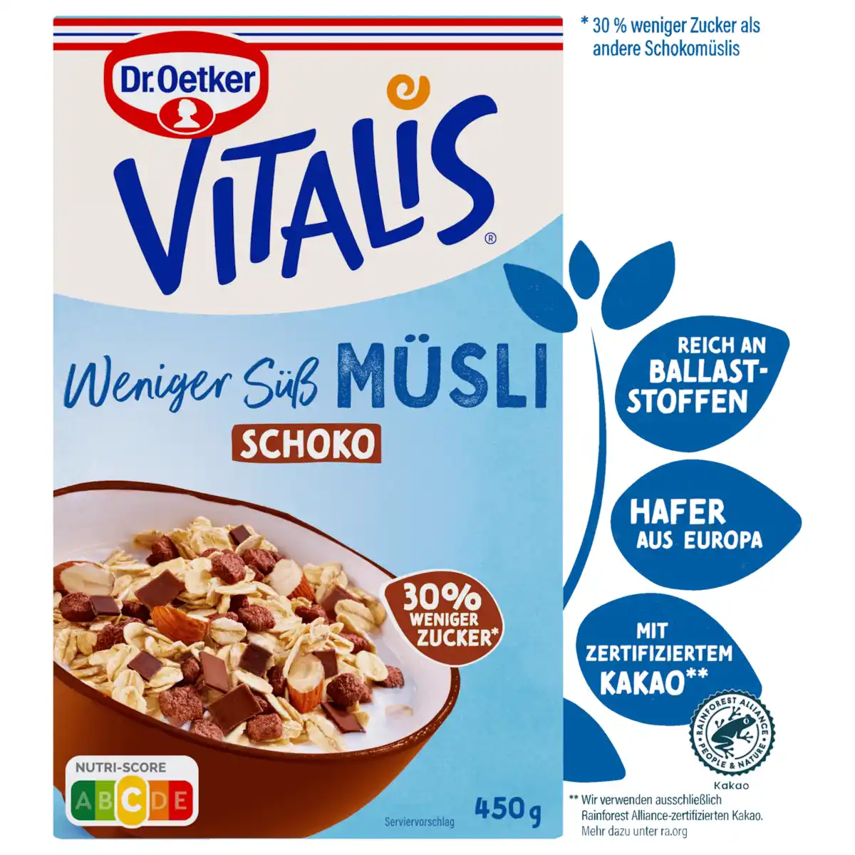 Bild 1 von Dr. Oetker Vitalis Weniger Süß Schoko Müsli 450g