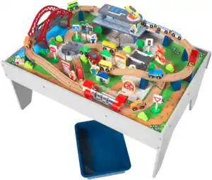 LUPILU® Holzeisenbahn-Spieltisch, 100-teilig