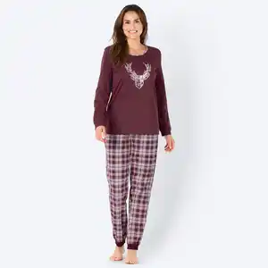 Damen-Schlafanzug mit Hirsch-Motiv, 2-teilig